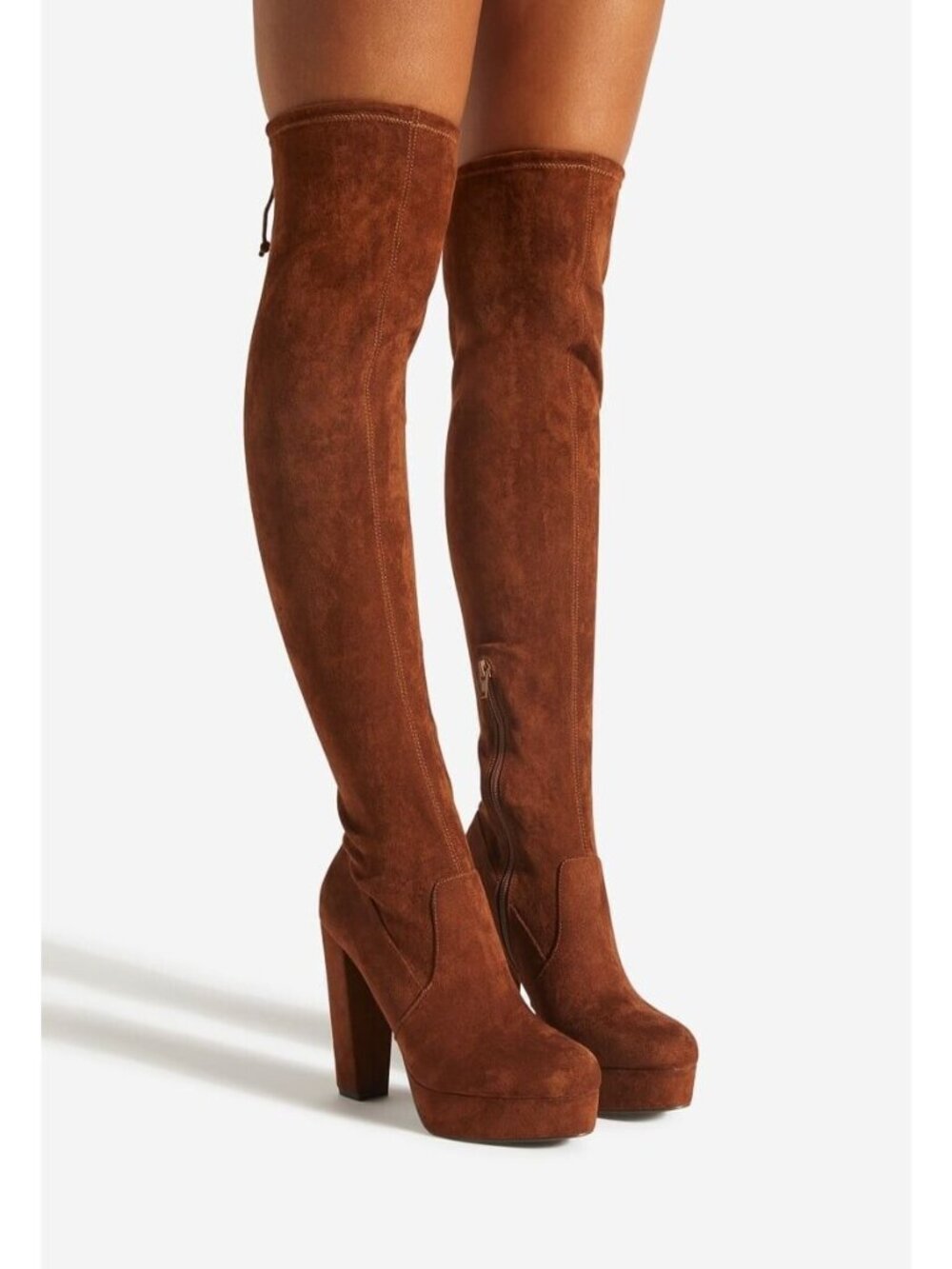 NIB Brown Faux Suede Over The Knee Block Heel Platform Boots 10 | 70s Boho Luxe